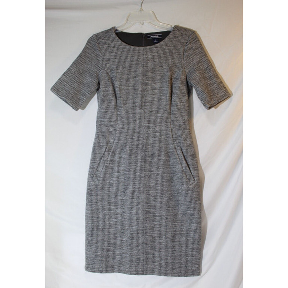 Lands' End Gray Textured Sheath Midi Dress Size:6 Pockets Round Neck S/S Career - Picture 1 of 11
